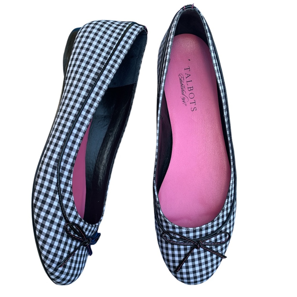 Talbots Black & White Gingham Ballet Flats with Pink Insoles